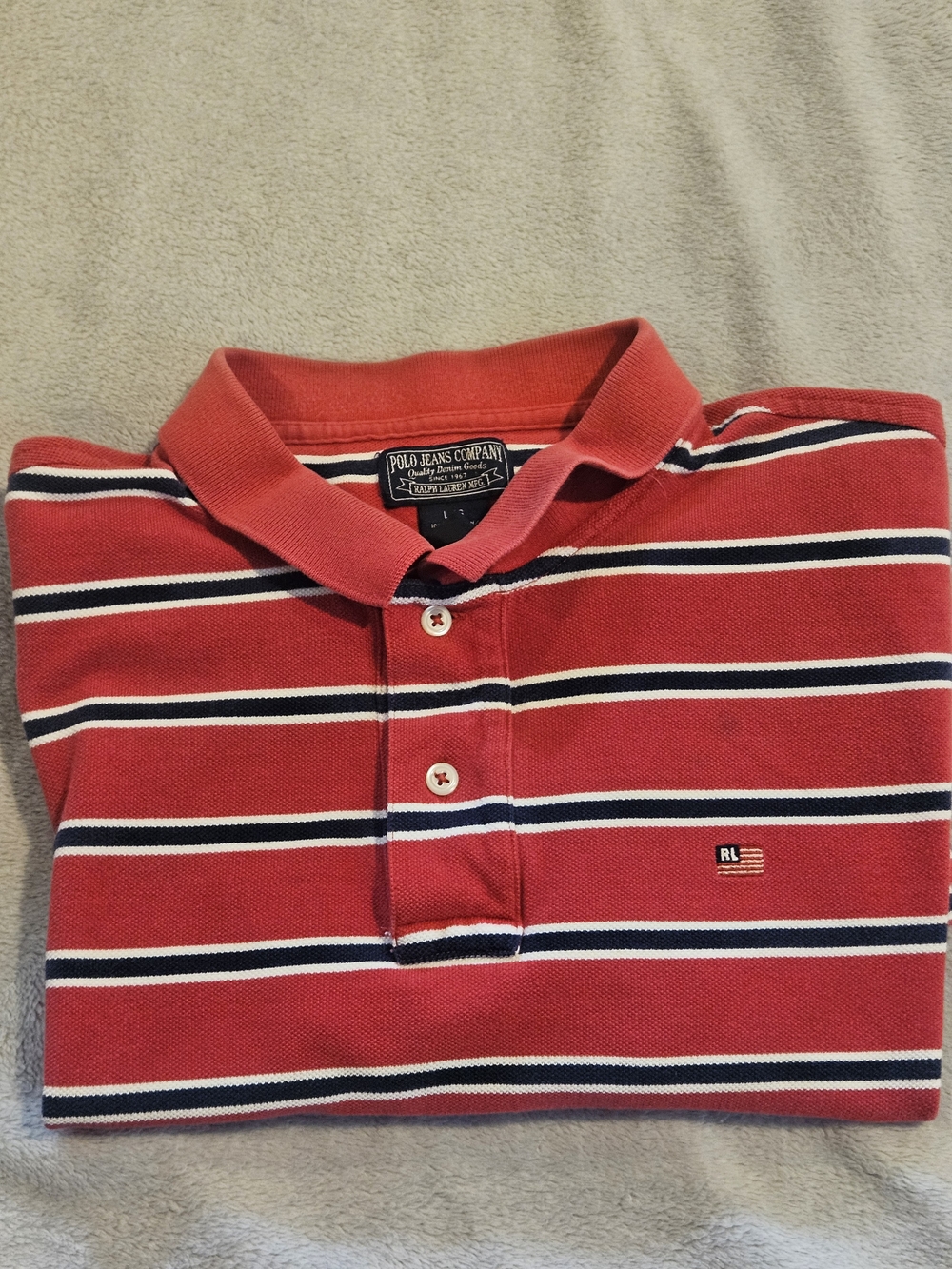 Vintage Y2K Polo Jeans Co Ralph Lauren Striped Polo Shirt Large RL Flag
